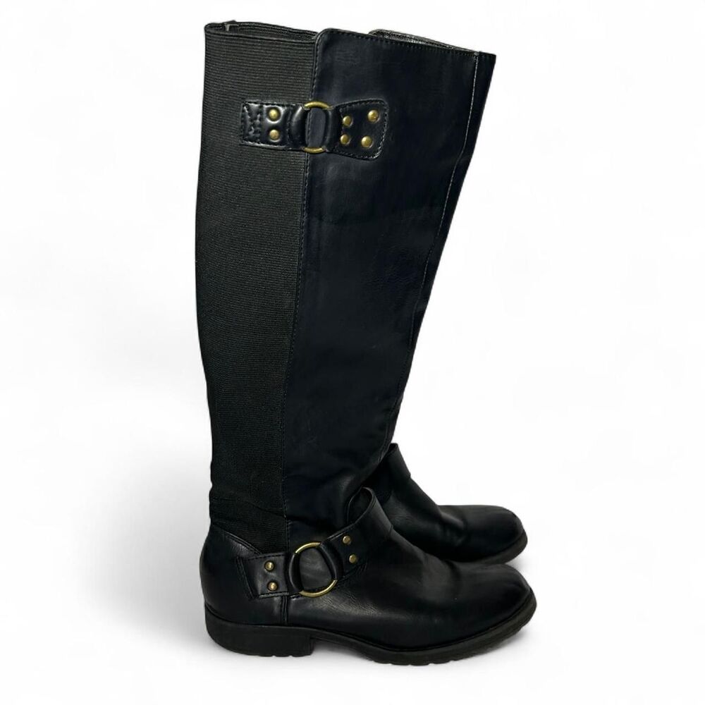 Kenneth cole Black faux leather knee high boots with buckle detail. Size: US 6.5